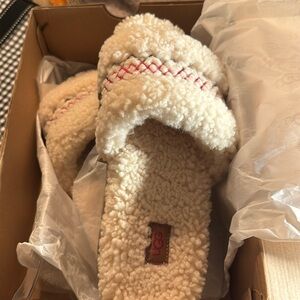 NIB UGG WOMEN'S SHEARLING COZETTA NATURAL BRAID SLIPPER SANDALS